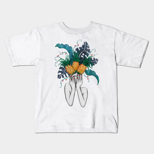 Pineapples are in my head Kids T-Shirt by laurakfinnegan